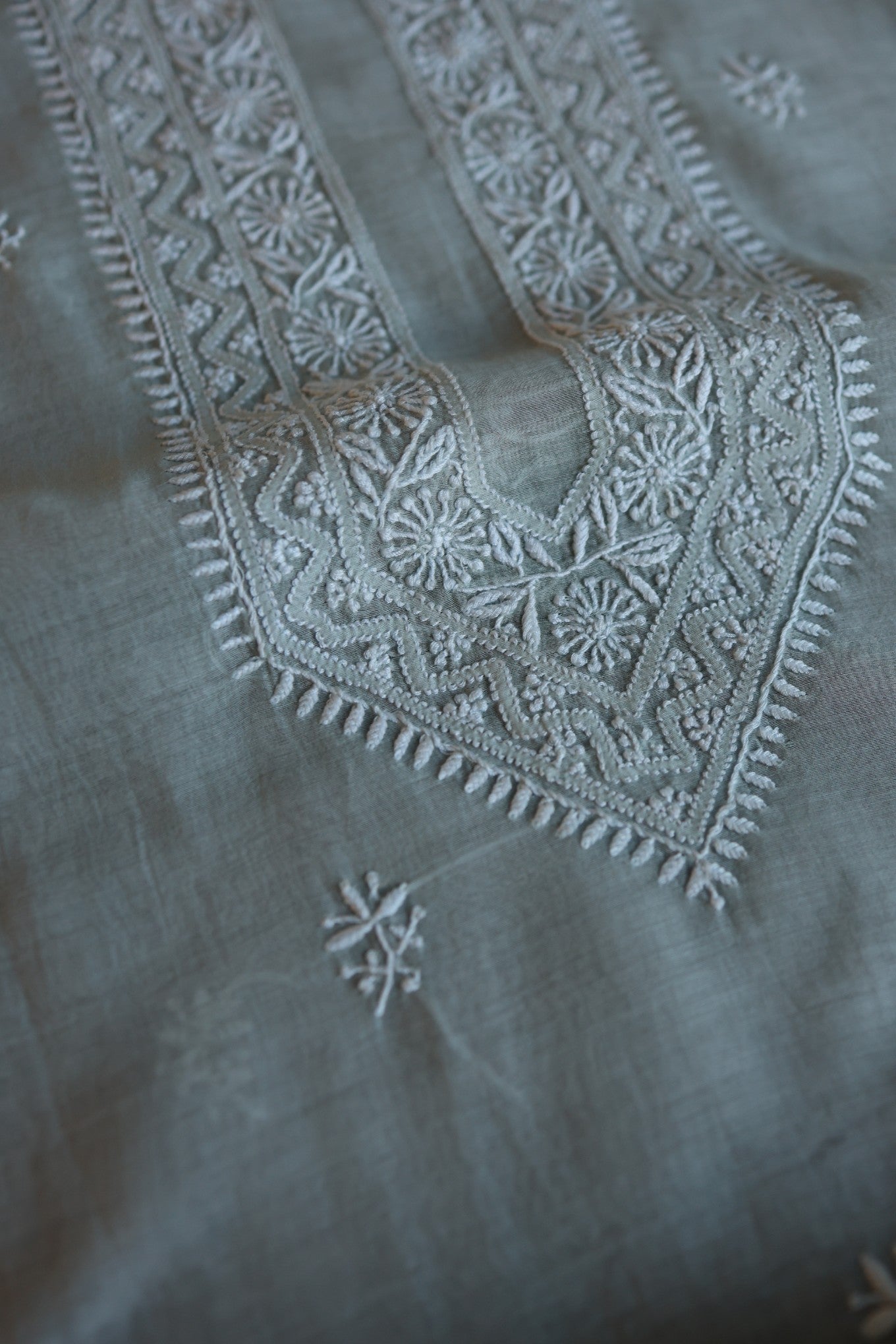 Natural Grey Shade Mulmul Chikankari Unstitched Men's Kurtas Fabric