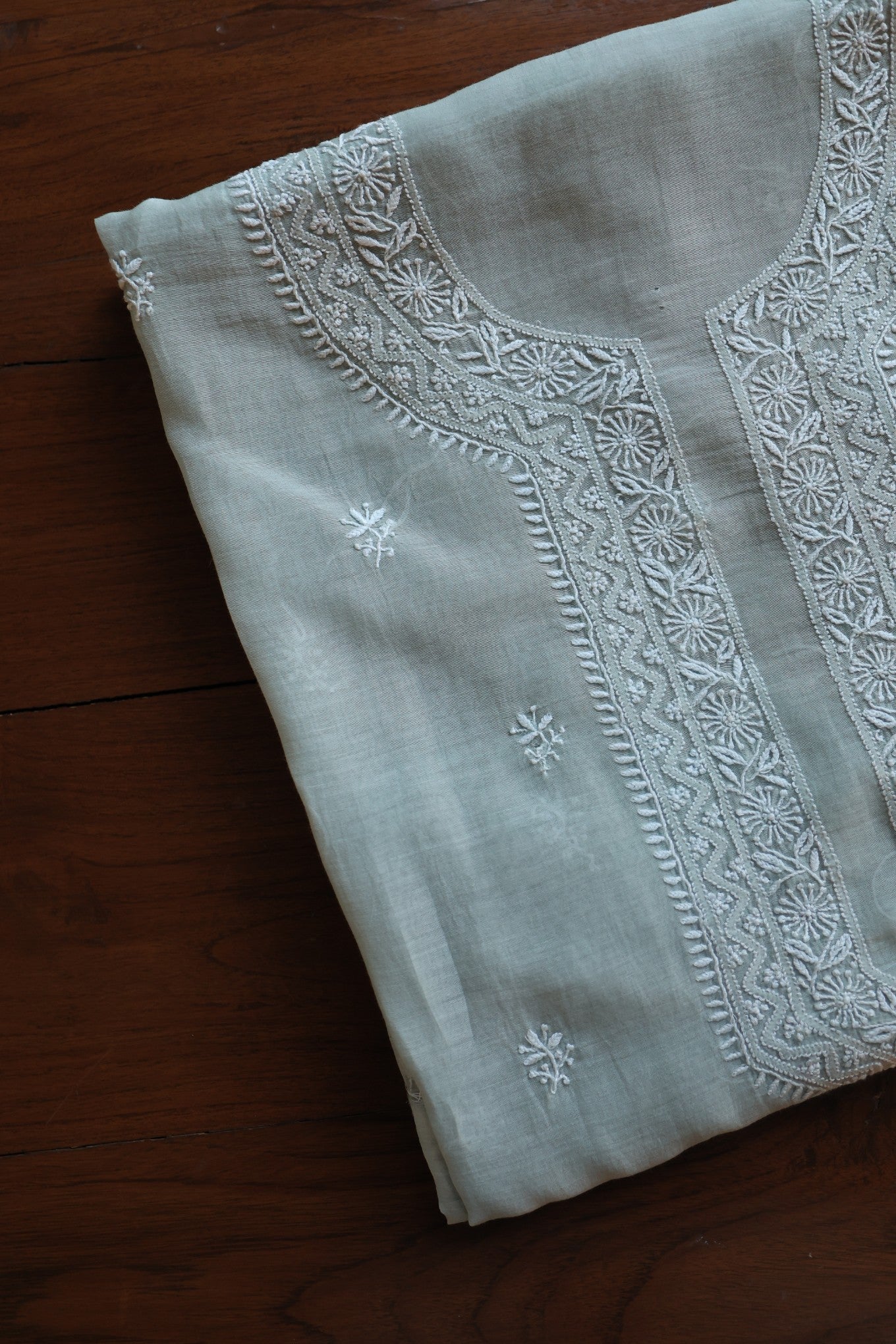Natural Grey Shade Mulmul Chikankari Unstitched Men's Kurtas Fabric