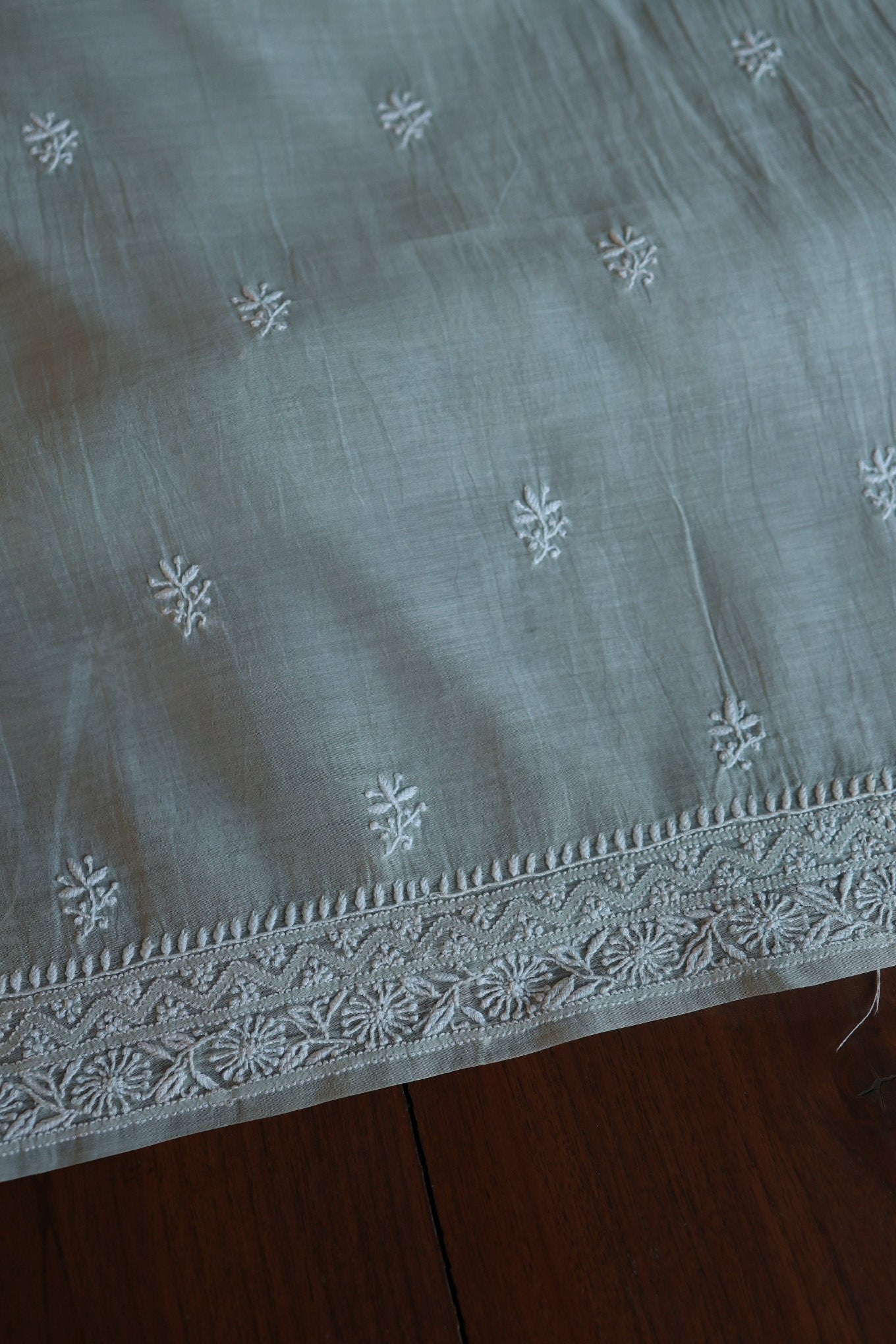 Natural Grey Shade Mulmul Chikankari Unstitched Men's Kurtas Fabric