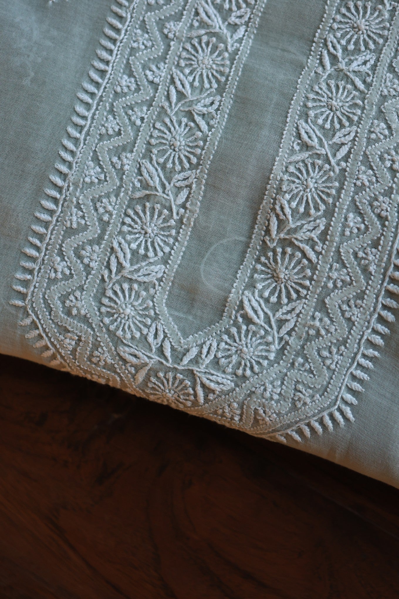 Natural Grey Shade Mulmul Chikankari Unstitched Men's Kurtas Fabric