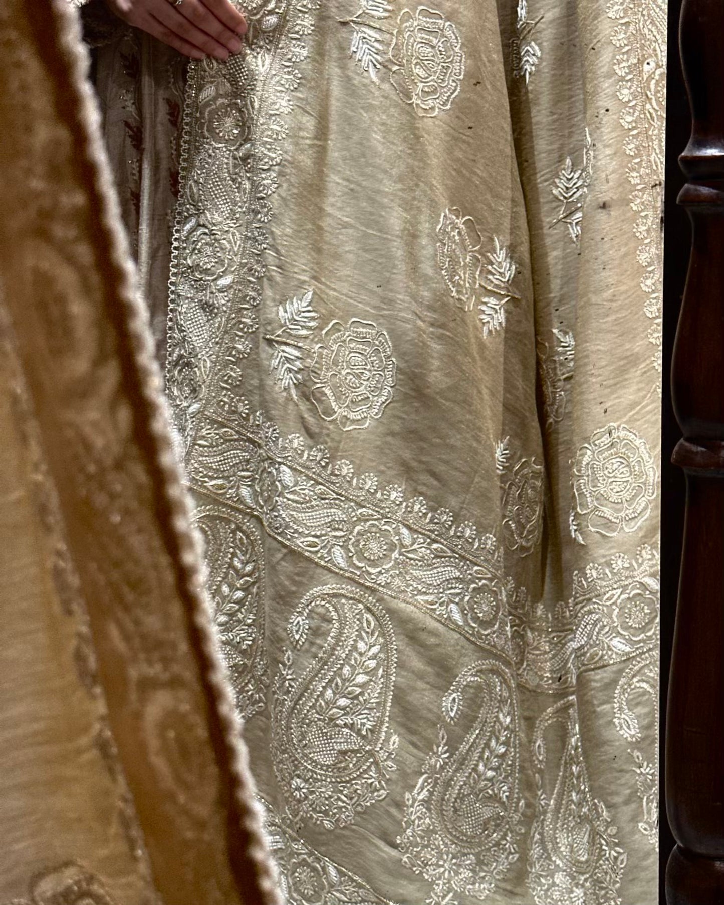 Natural Shade Fine Chikankari Ari Tissue Silk Dupatta