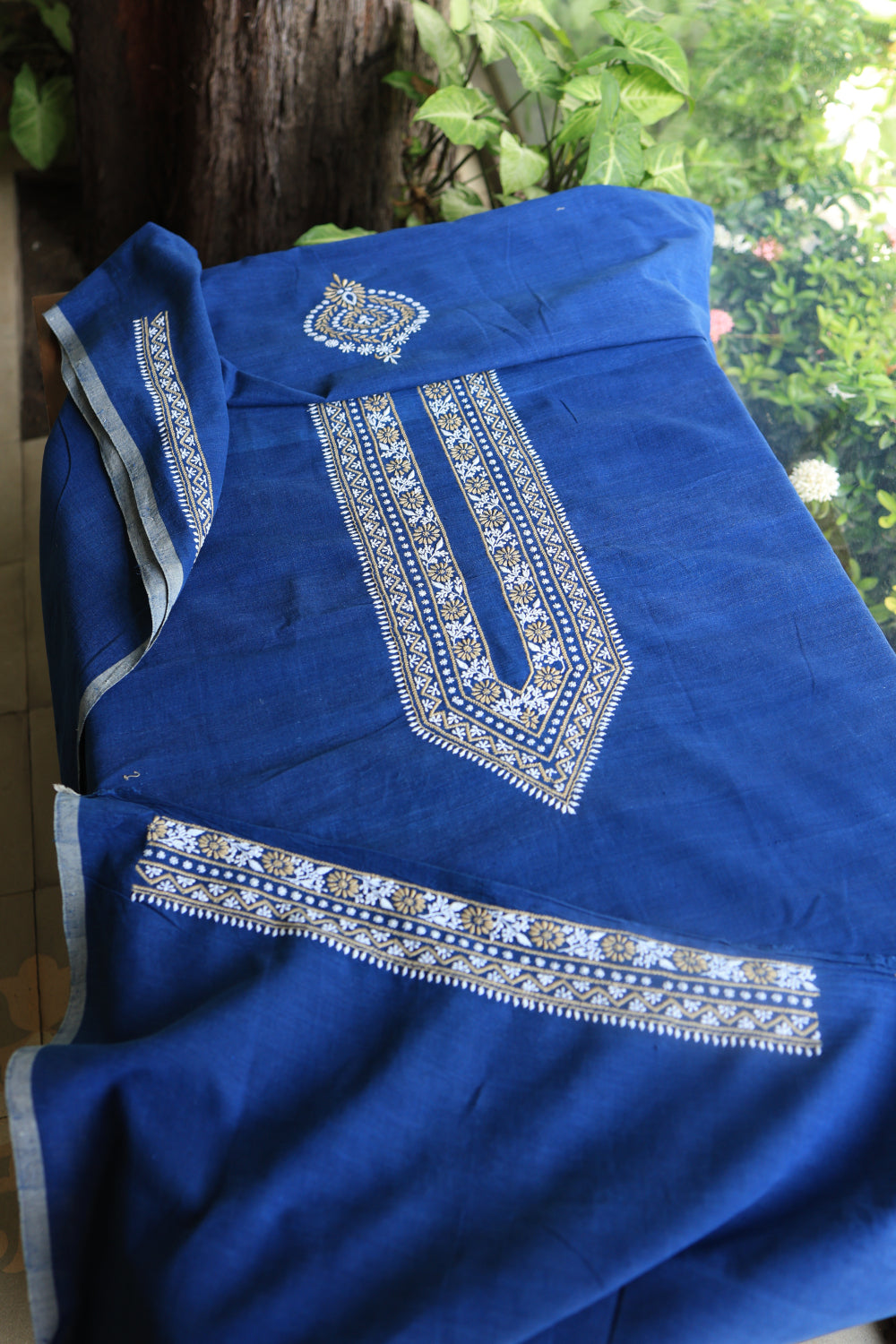 Navy Blue Malkha Handspun Khadi Kurtas Unisex Fabric
