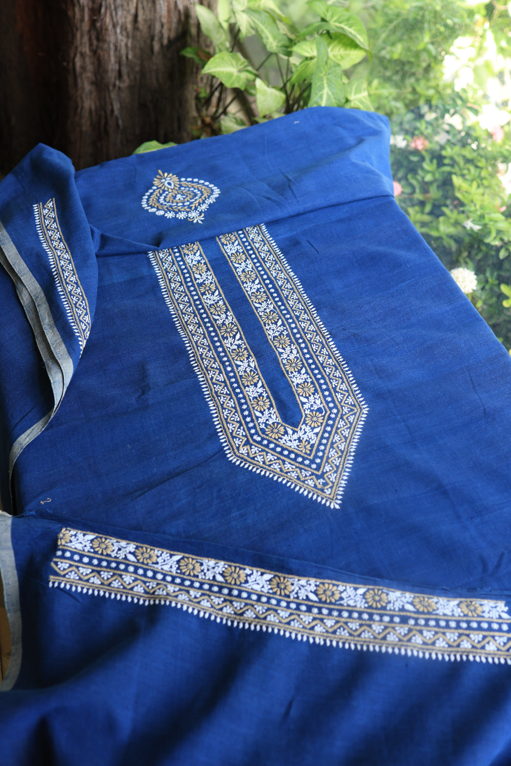 Navy Blue Malkha Handspun Khadi Kurtas Unisex Fabric