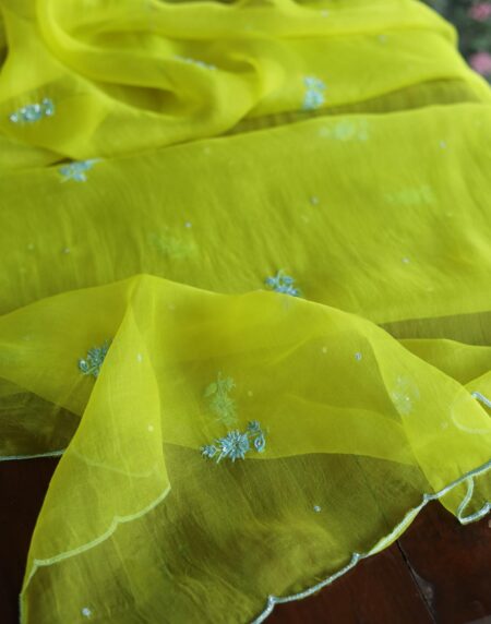 Neon Noor Organza Silk Chikankari Unstitched Kurta Dupatta Set