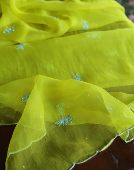 Neon Noor Organza Silk Chikankari Unstitched Kurta Dupatta Set