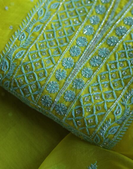 Neon Noor Organza Silk Chikankari Unstitched Kurta Dupatta Set