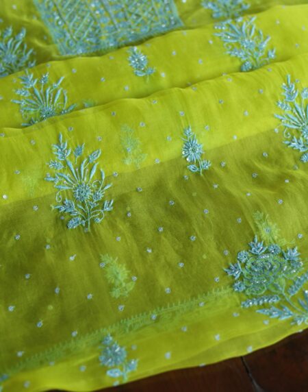 Neon Noor Organza Silk Chikankari Unstitched Kurta Dupatta Set