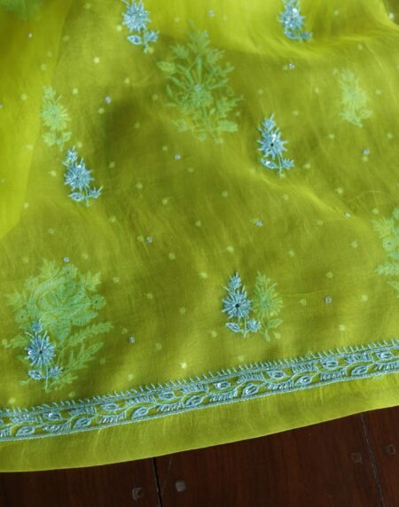 Neon Noor Organza Silk Chikankari Unstitched Kurta Dupatta Set