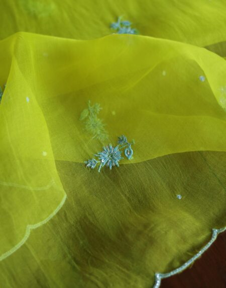 Neon Noor Organza Silk Chikankari Unstitched Kurta Dupatta Set