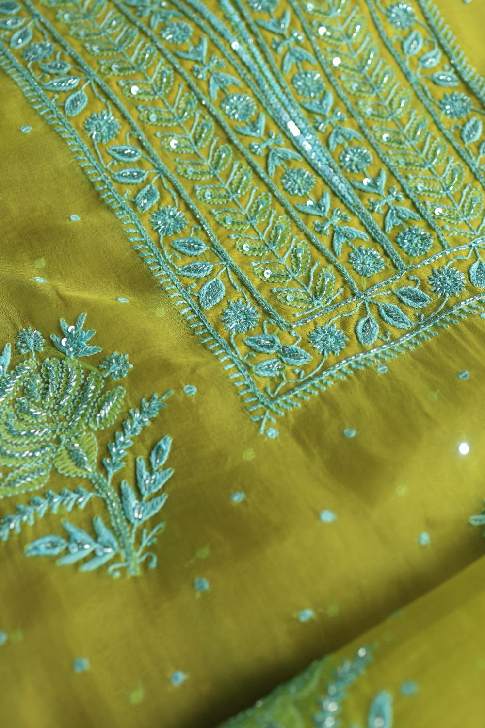 Neon Noor Organza Chikankari Unstitched Kurta Dupatta Set