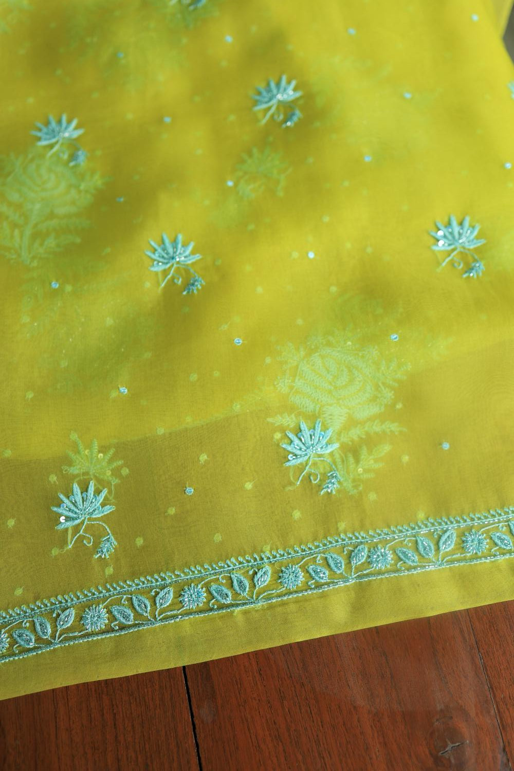 Neon Noor Organza Chikankari Unstitched Kurta Dupatta Set
