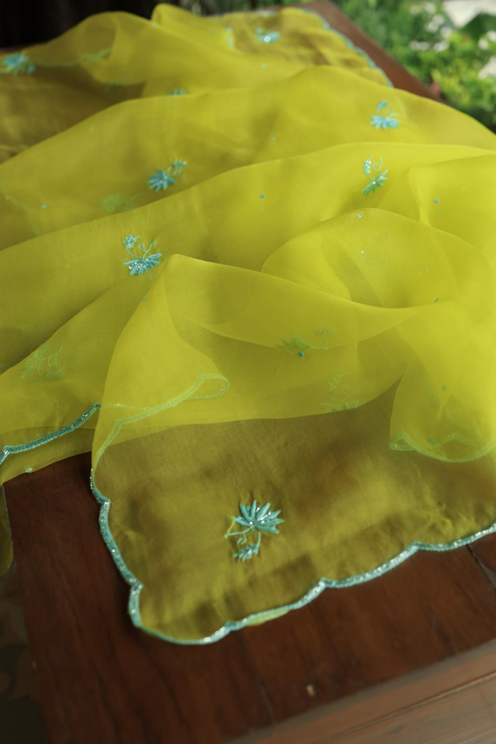 Neon Noor Organza Chikankari Unstitched Kurta Dupatta Set