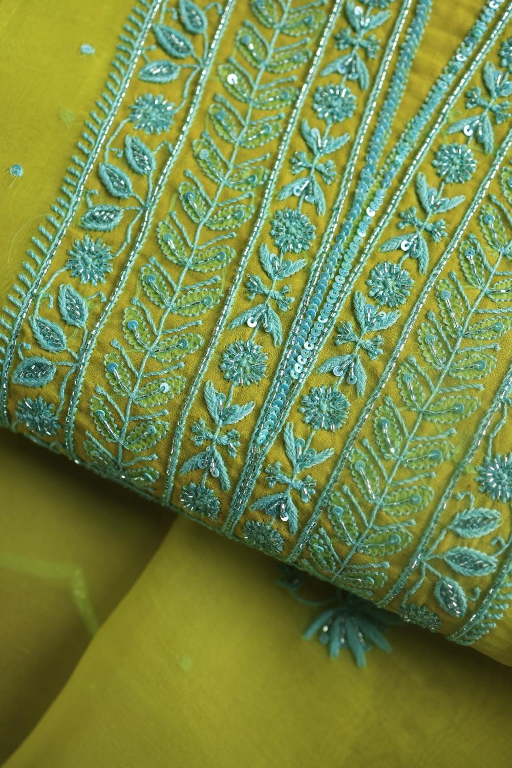 Neon Noor Organza Chikankari Unstitched Kurta Dupatta Set