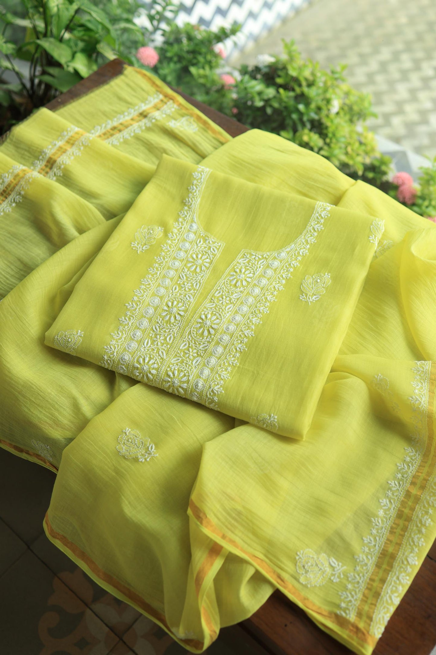 Neon Shade Mal Cotton Chikankari Unstitched Fabric
