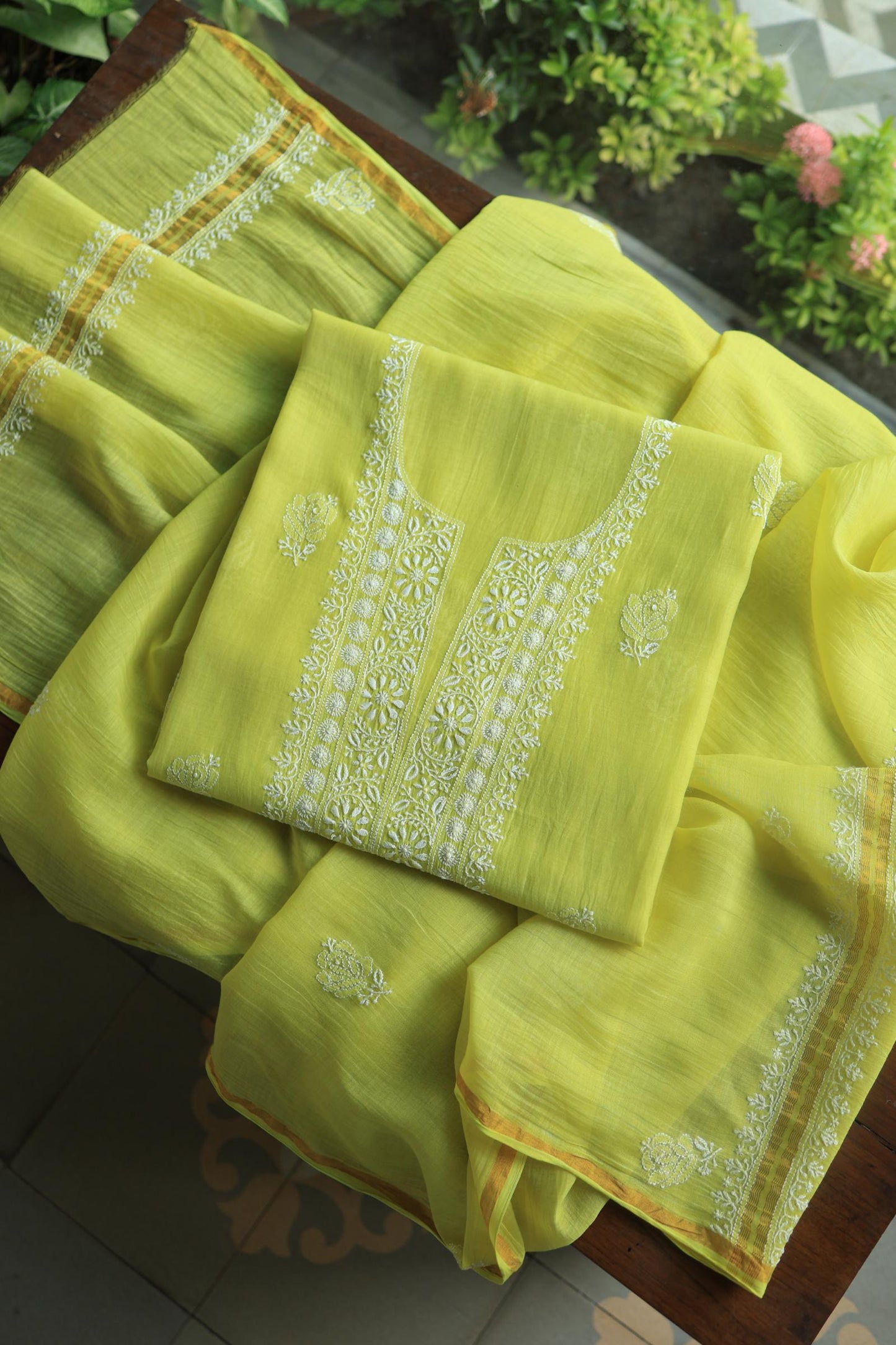 Neon Shade Mal Cotton Chikankari Unstitched Fabric