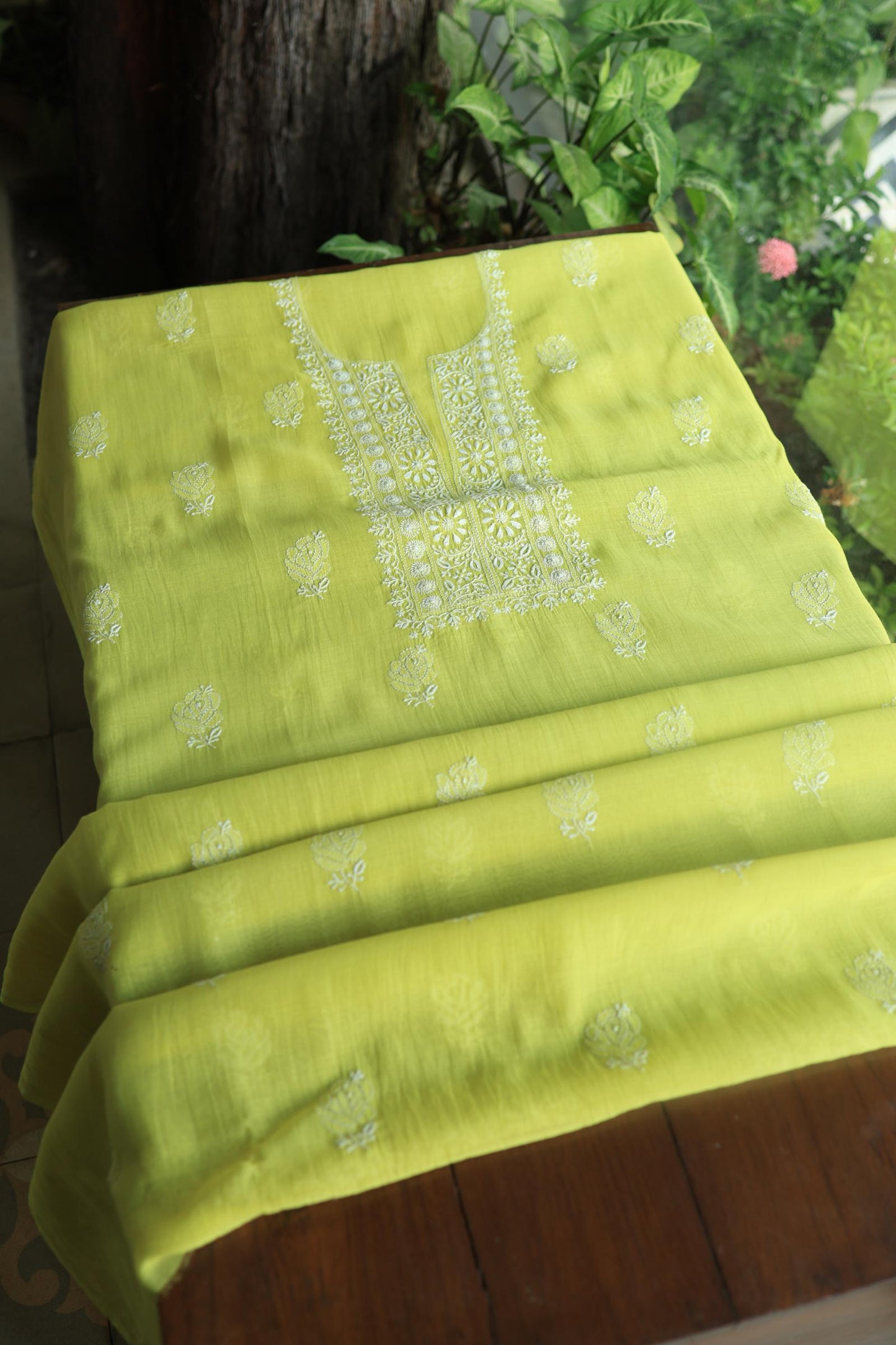 Neon Shade Mal Cotton Chikankari Unstitched Fabric