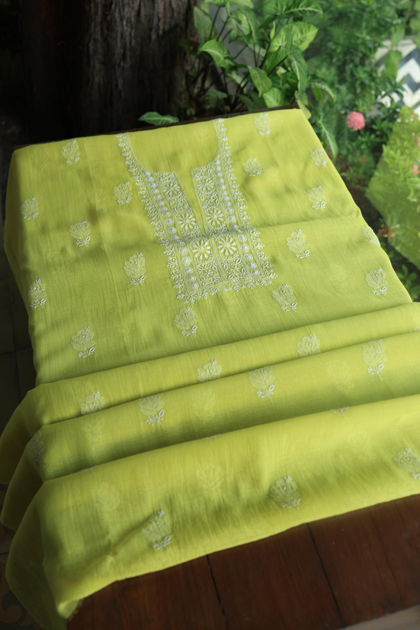 Neon Shade Mal Cotton Chikankari Unstitched Fabric