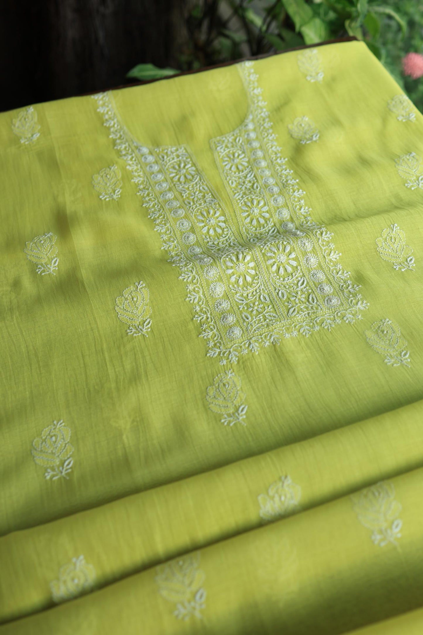 Neon Shade Mal Cotton Chikankari Unstitched Fabric