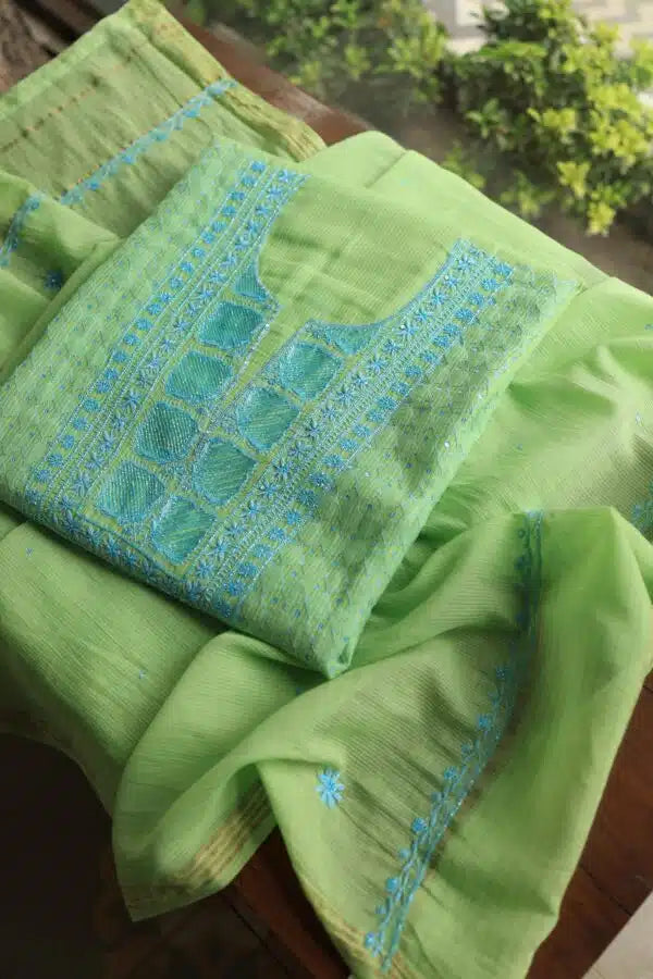 Neon Shade Mal Maheshwari Chikankari Unstitched Fabric