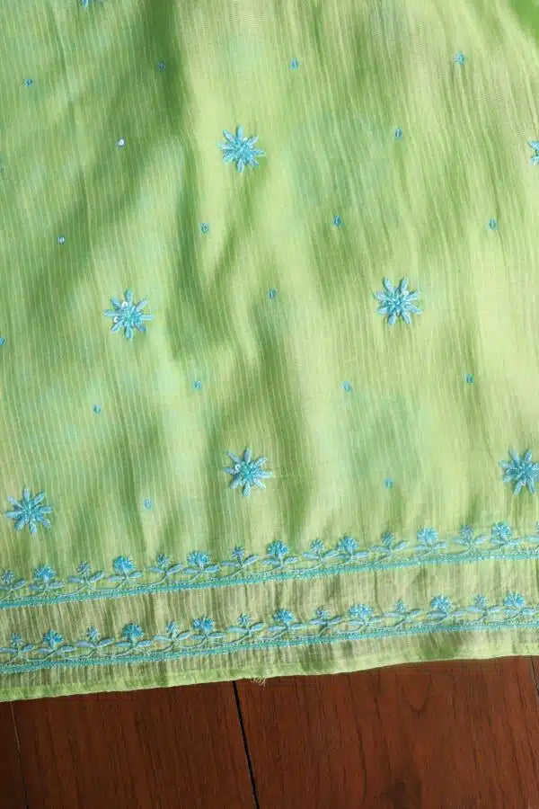 Neon Shade Mal Maheshwari Chikankari Unstitched Fabric