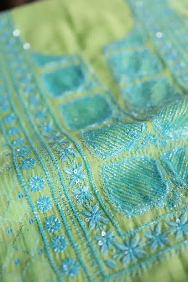 Neon Shade Mal Maheshwari Chikankari Unstitched Fabric