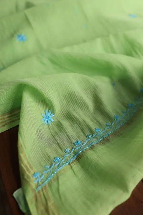 Neon Shade Mal Maheshwari Chikankari Unstitched Fabric