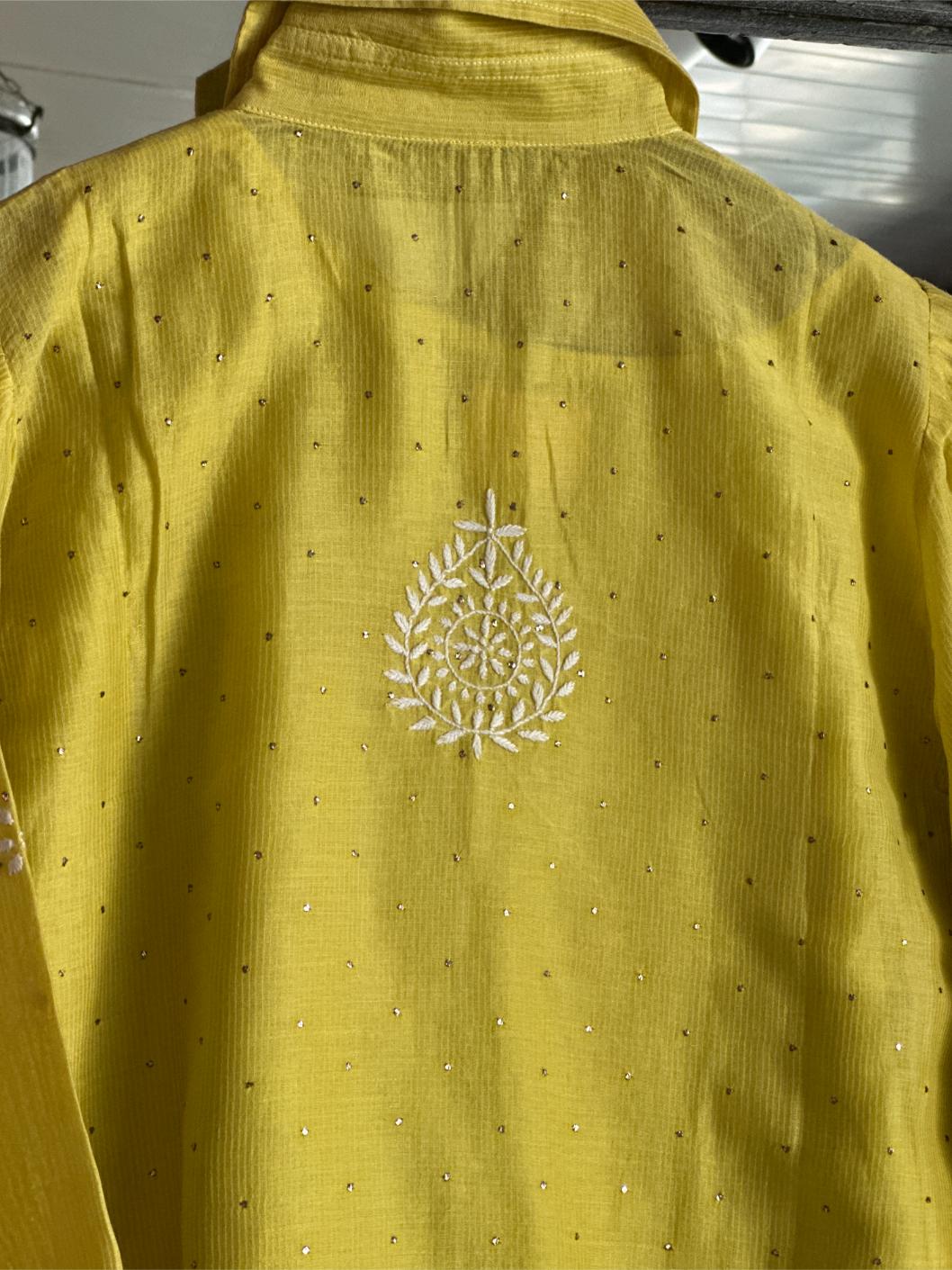 Neon Yellow Cotton Chikankari Top