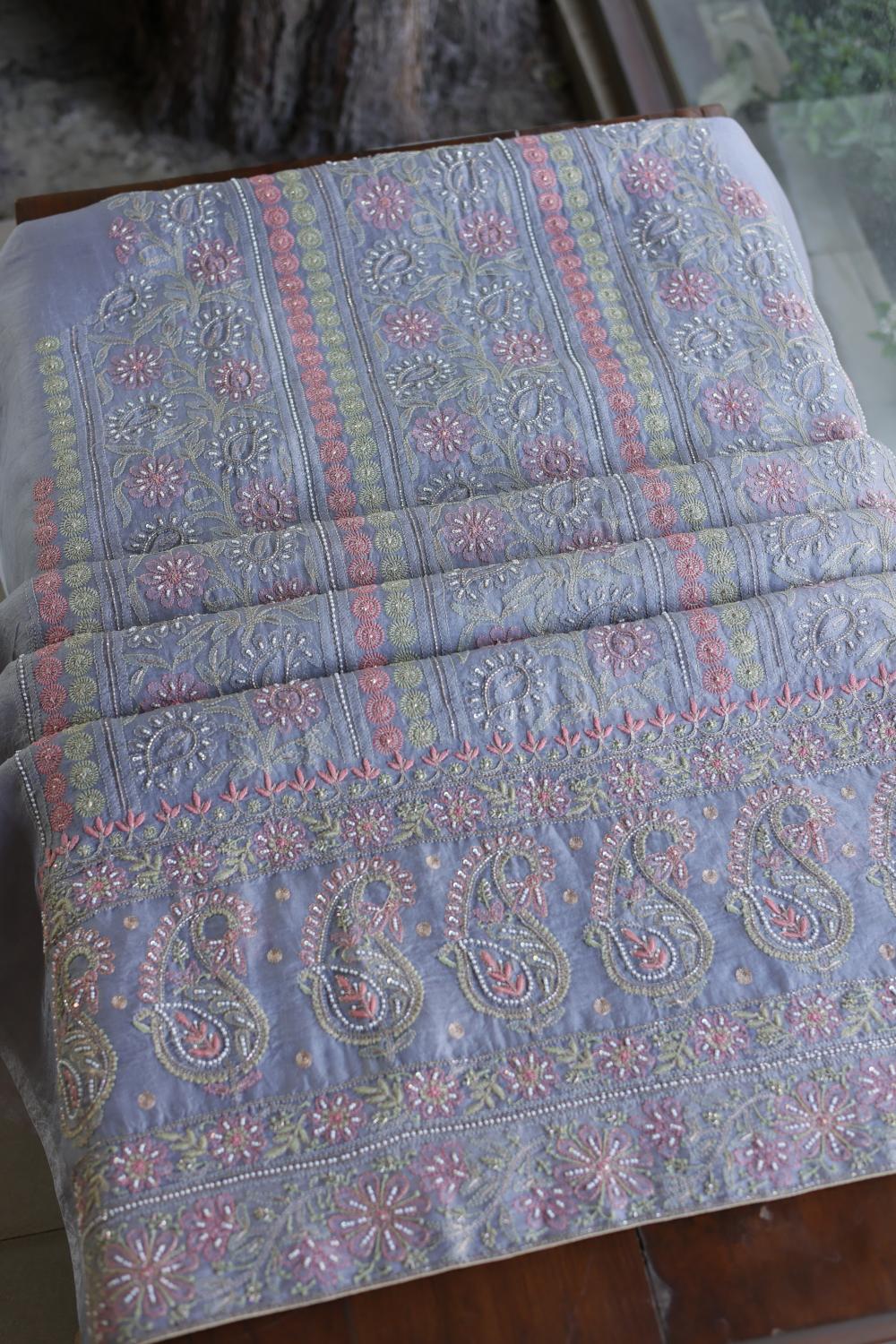 Blue Noor Banarasi Organza Chikankari Unstitched Fabrics
