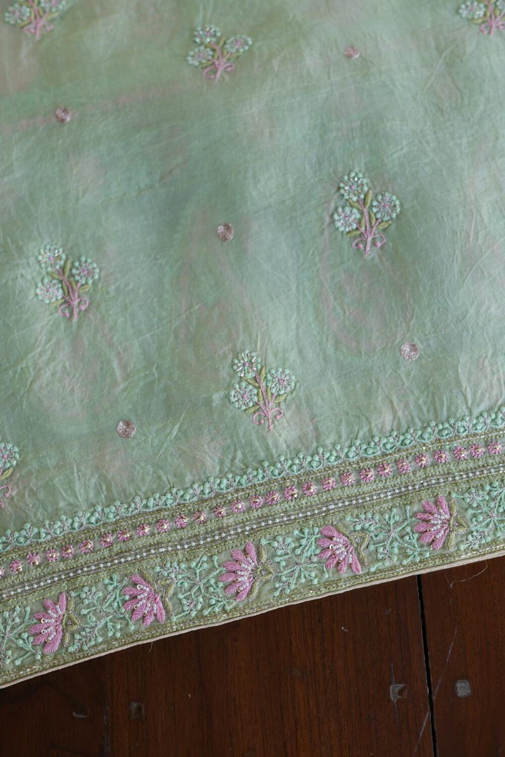 Green Noor Banarasi Organza Chikankari Unstitched Fabrics