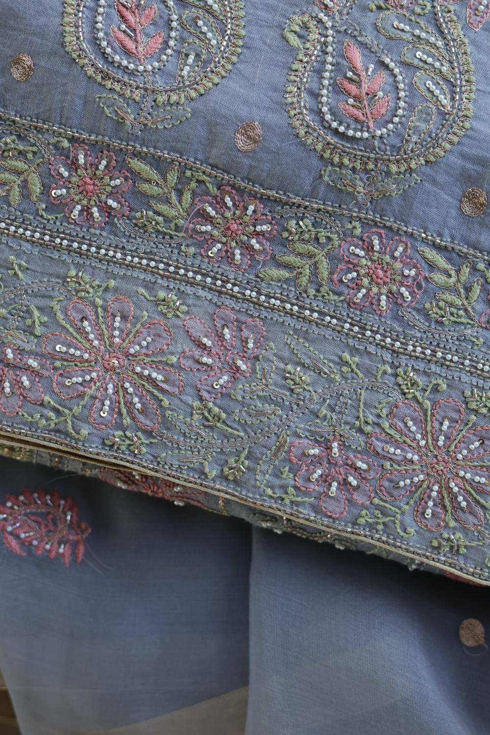Blue Noor Banarasi Organza Chikankari Unstitched Fabrics