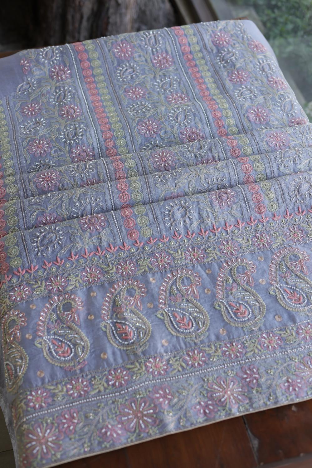 Blue Noor Banarasi Organza Chikankari Unstitched Fabrics