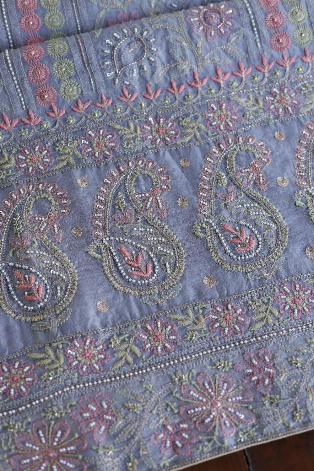 Blue Noor Banarasi Organza Chikankari Unstitched Fabrics