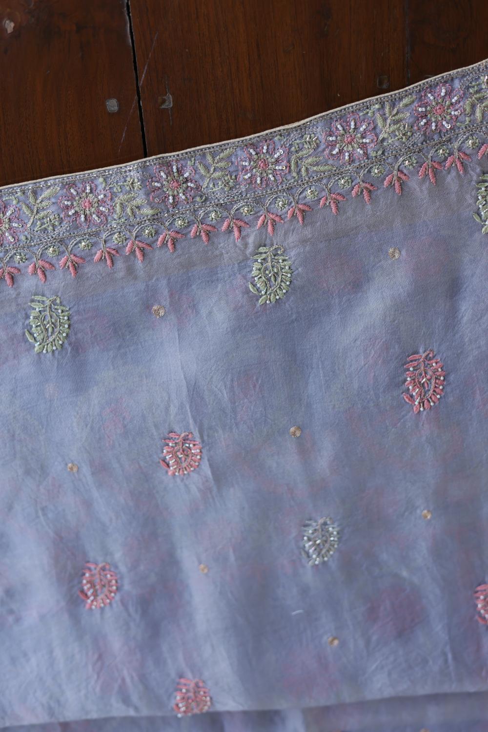 Blue Noor Banarasi Organza Chikankari Unstitched Fabrics