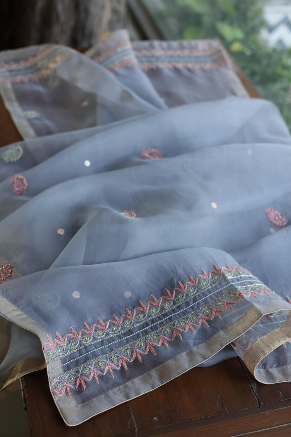 Blue Noor Banarasi Organza Chikankari Unstitched Fabrics