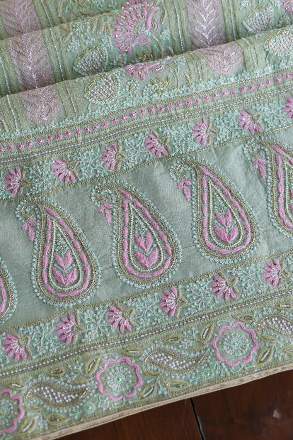 Green Noor Banarasi Organza Chikankari Unstitched Fabrics