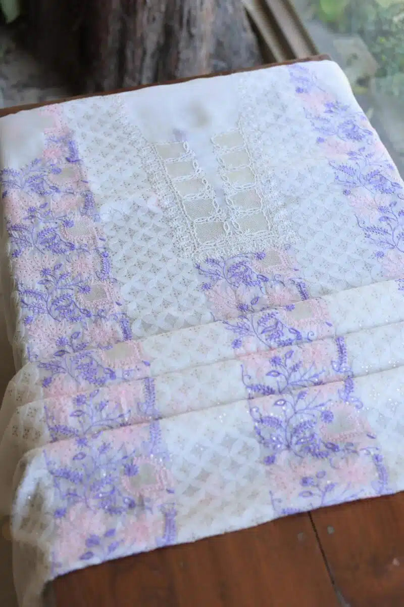 Noor Organza Silk Chikankari With Mukaish Kamdani Fabric