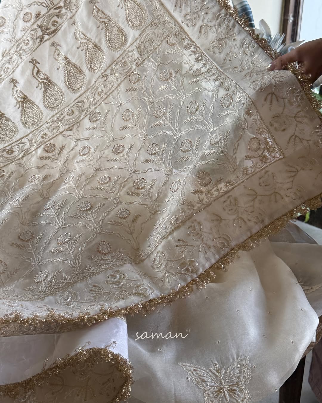 Noor Organza White Butterfly Chikankari Saree