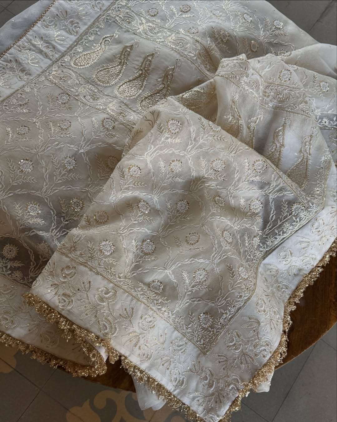 Noor Organza White Butterfly Chikankari Saree