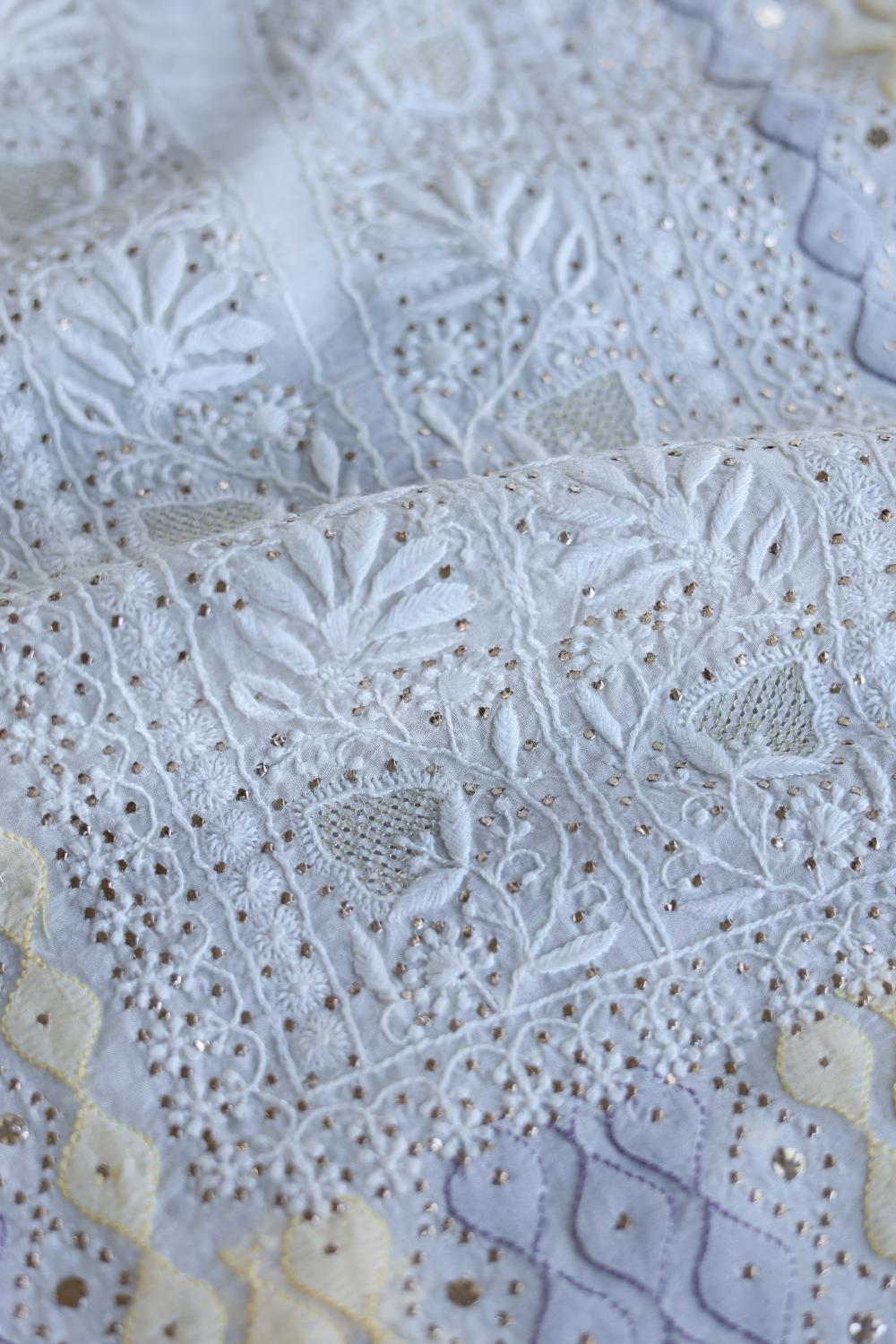 Noor Organza Silk Chikankari With Mukaish Kamdani Fabrics