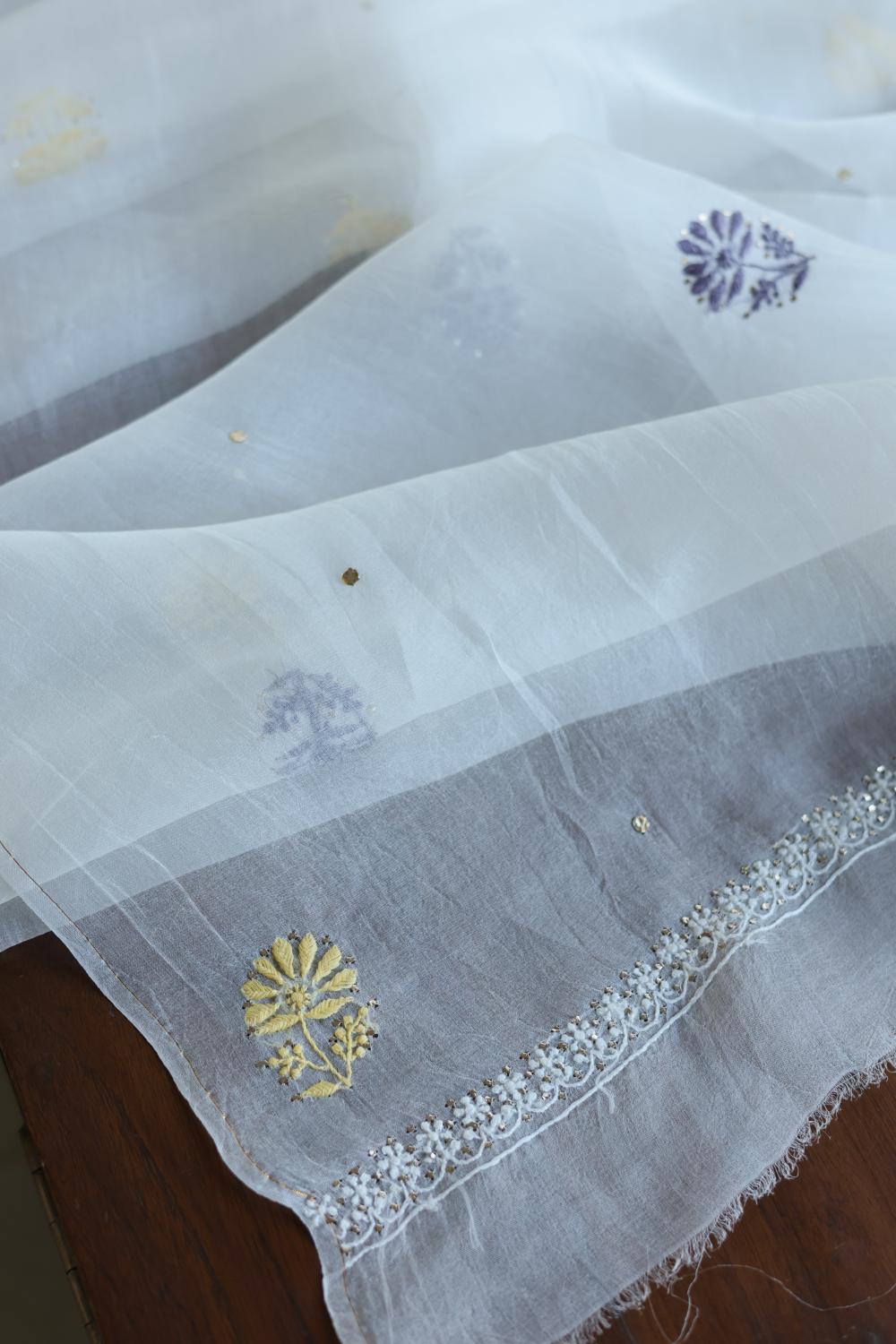 Noor Organza Silk Chikankari With Mukaish Kamdani Fabrics