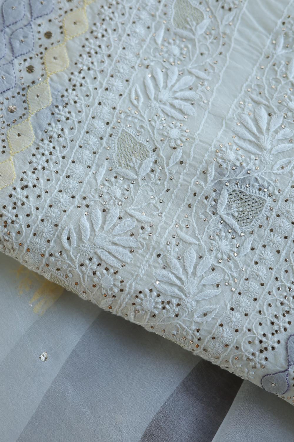 Noor Organza Silk Chikankari With Mukaish Kamdani Fabrics