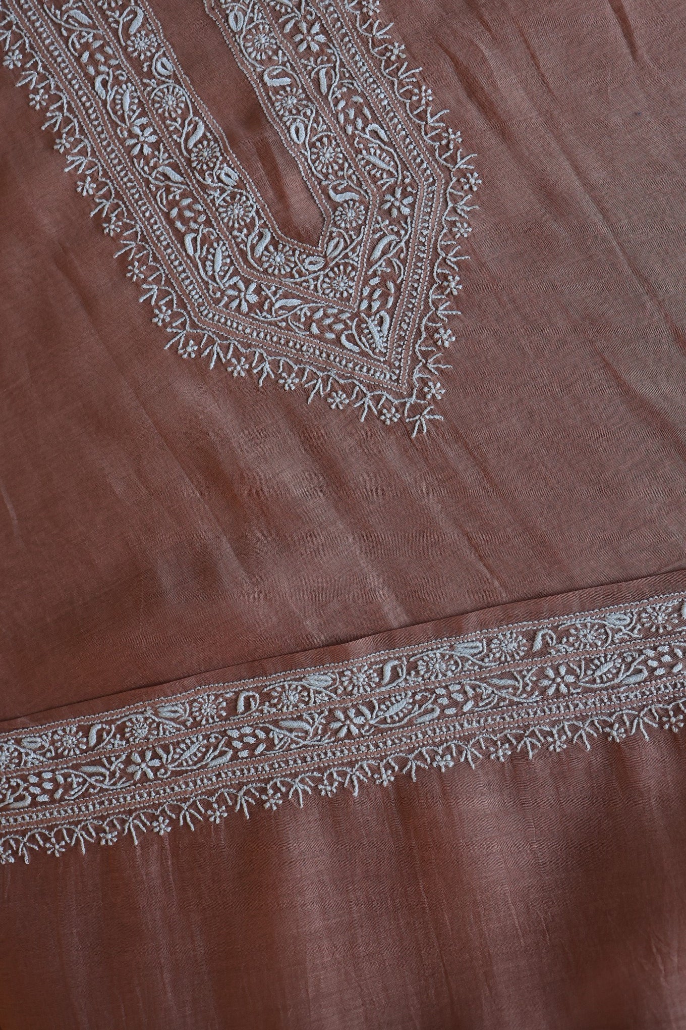 Old Copper Shade Mulmul Chikankari Unstitched Men's Kurtas Fabric