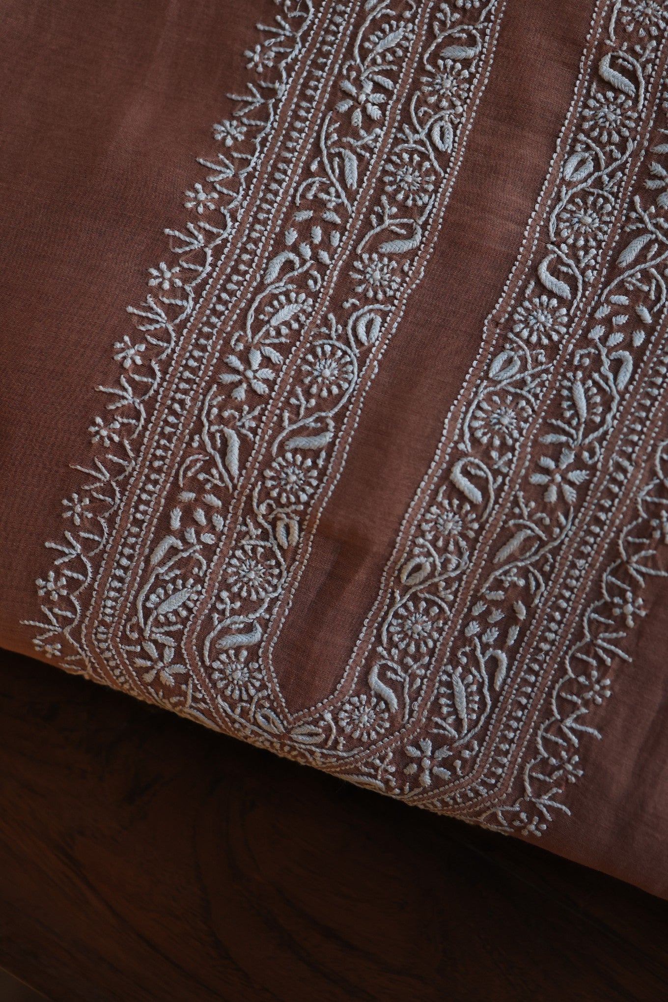 Old Copper Shade Mulmul Chikankari Unstitched Men's Kurtas Fabric