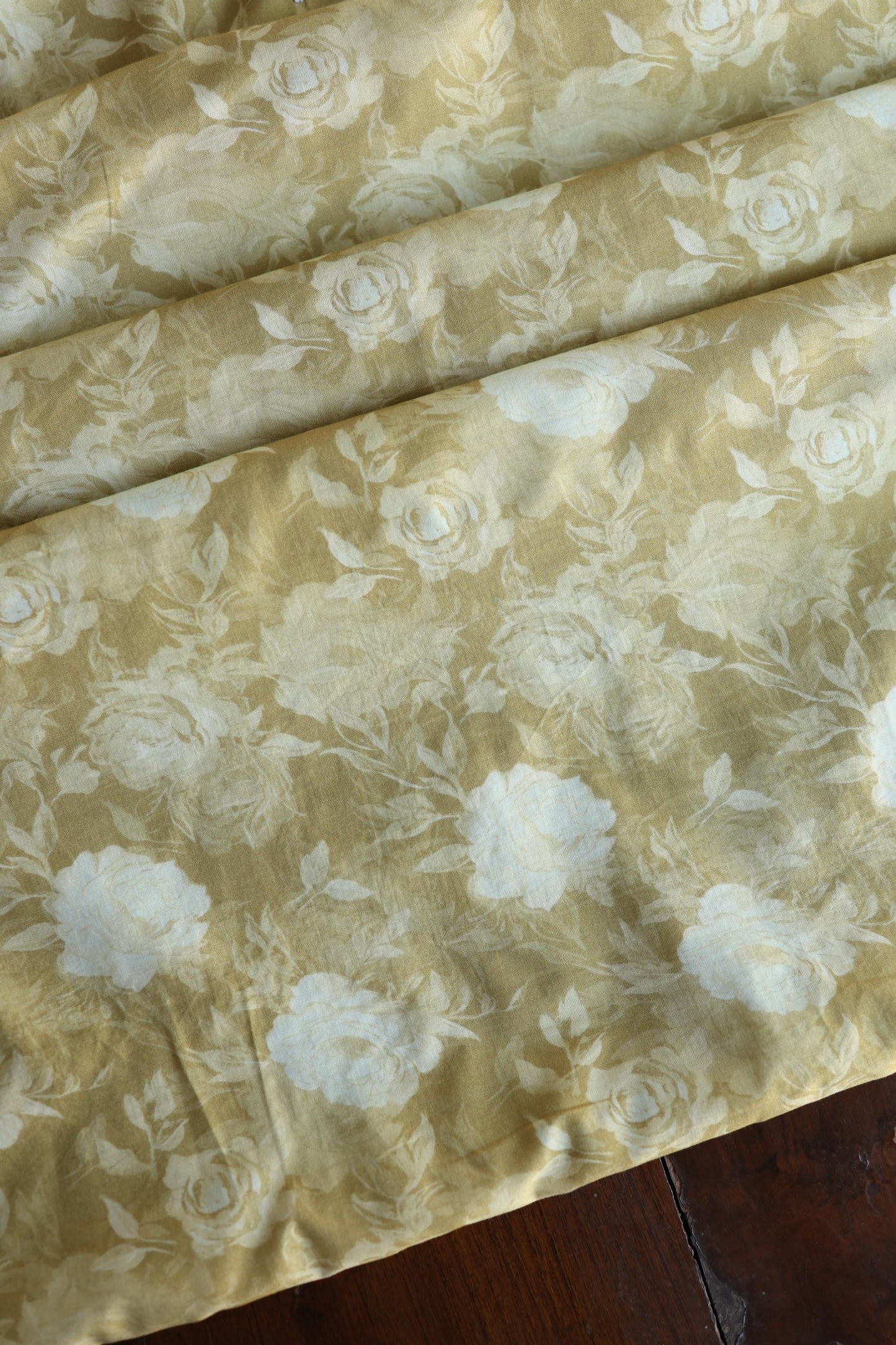 Olive Green Floral Cotton Kurta Fabric with Chikankari & Sequin Work