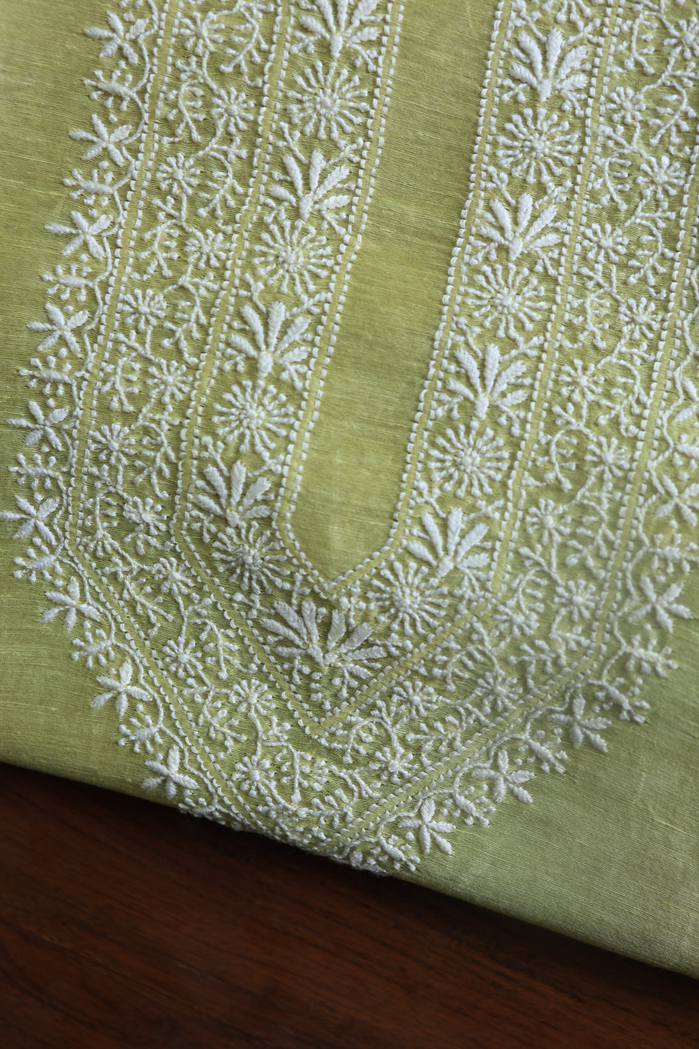 Olive Green Linen Chikankari Unstitched Men's Kurtas Fabric