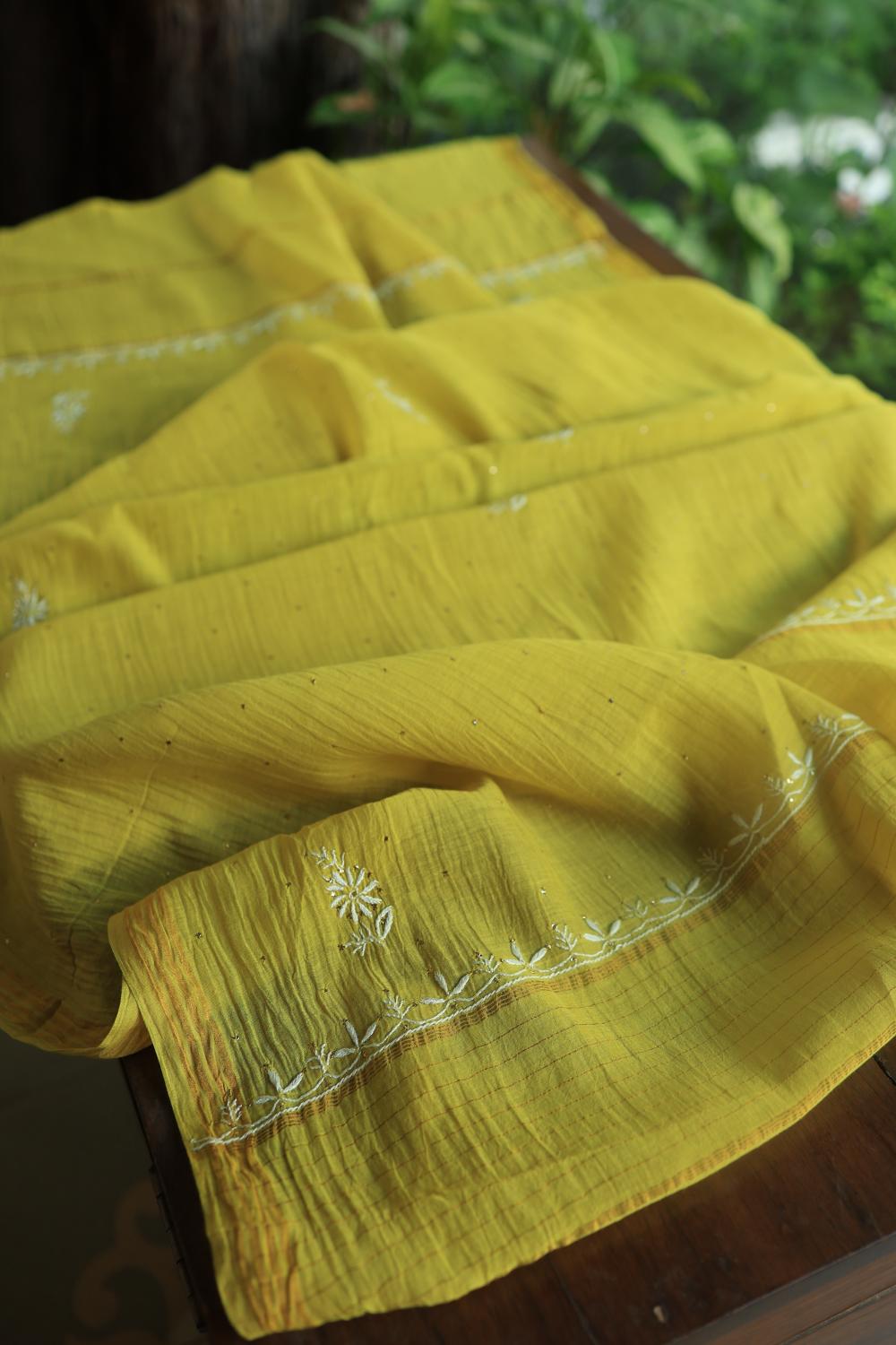 Olive Green Mal Cotton Fine Chikankari With Kamdani Work Unstitched Fabric