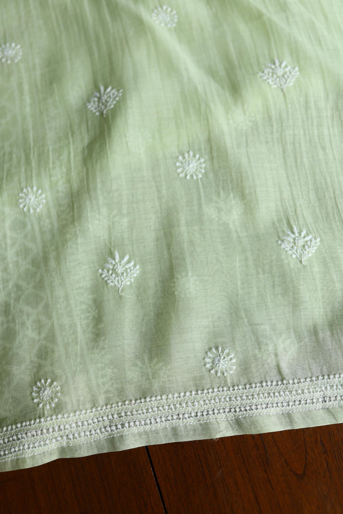 Olive Green Shade Mal Cotton Fine Chikankari Unstitched Fabric