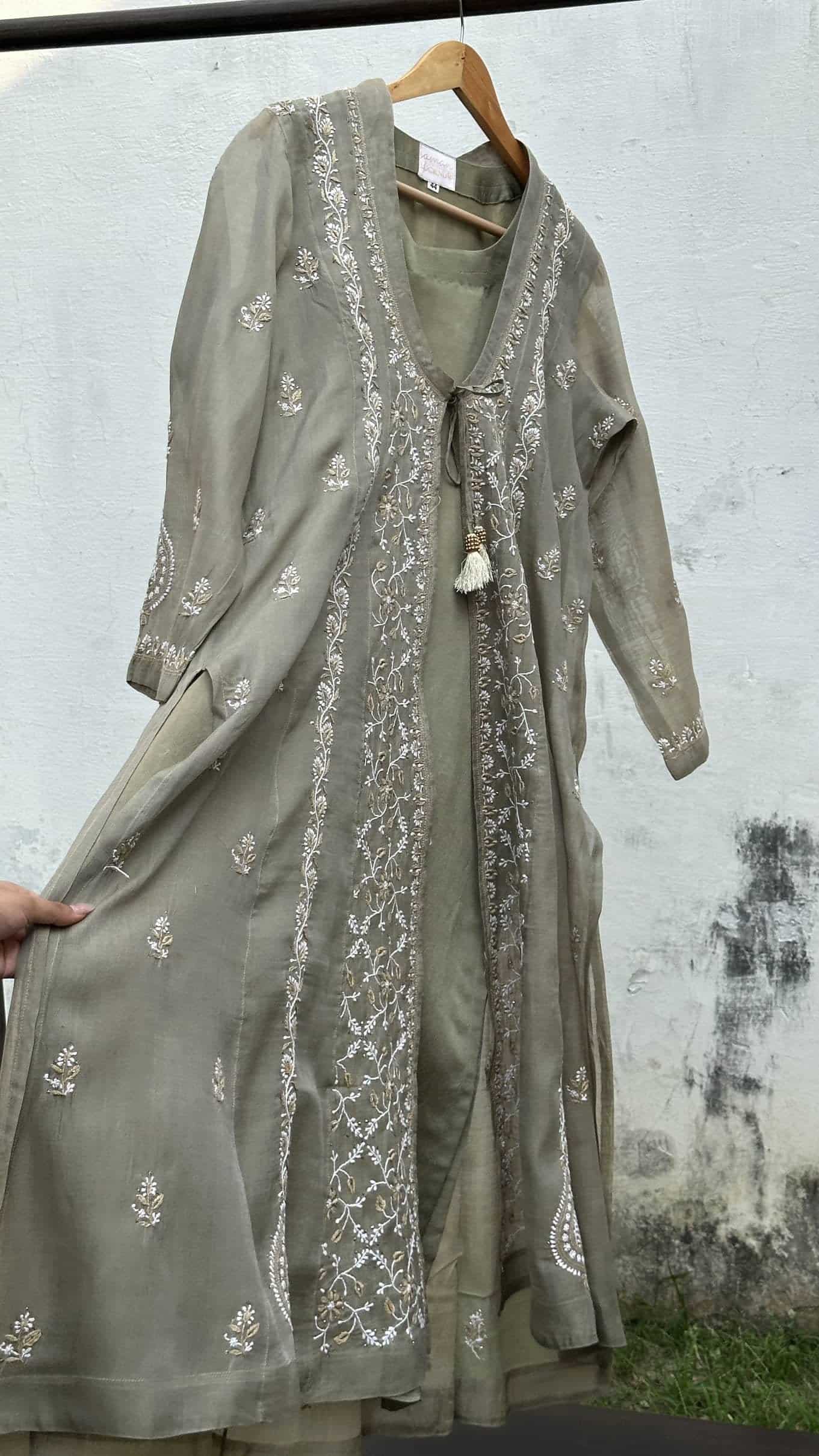 Olive Shade SICO Mal Chikankari Kurta With Mukaish Kamdani – Ready to Wear