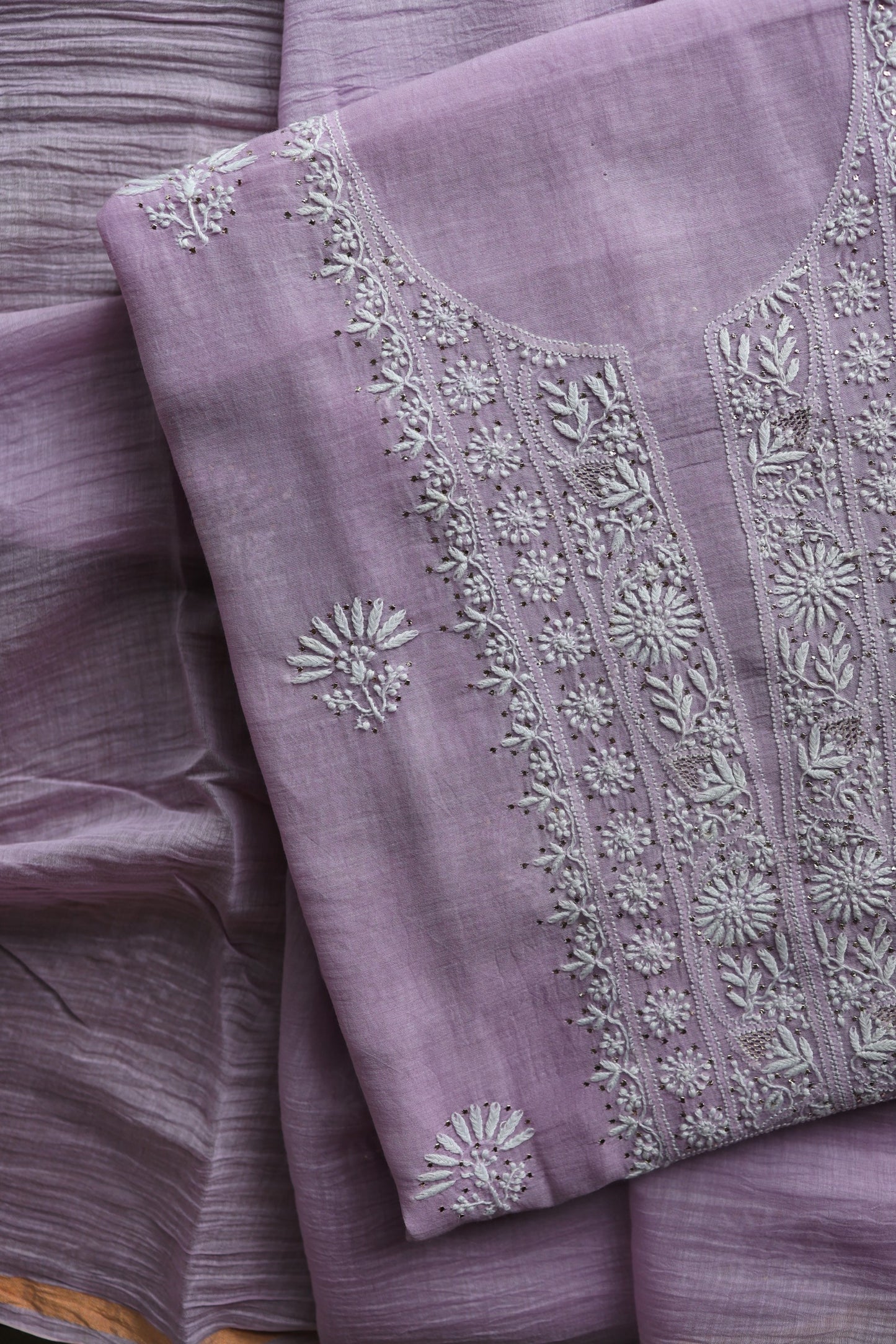 Opera Mauve Mal Cotton Chikankari Unstitched Fabrics With Kamdani