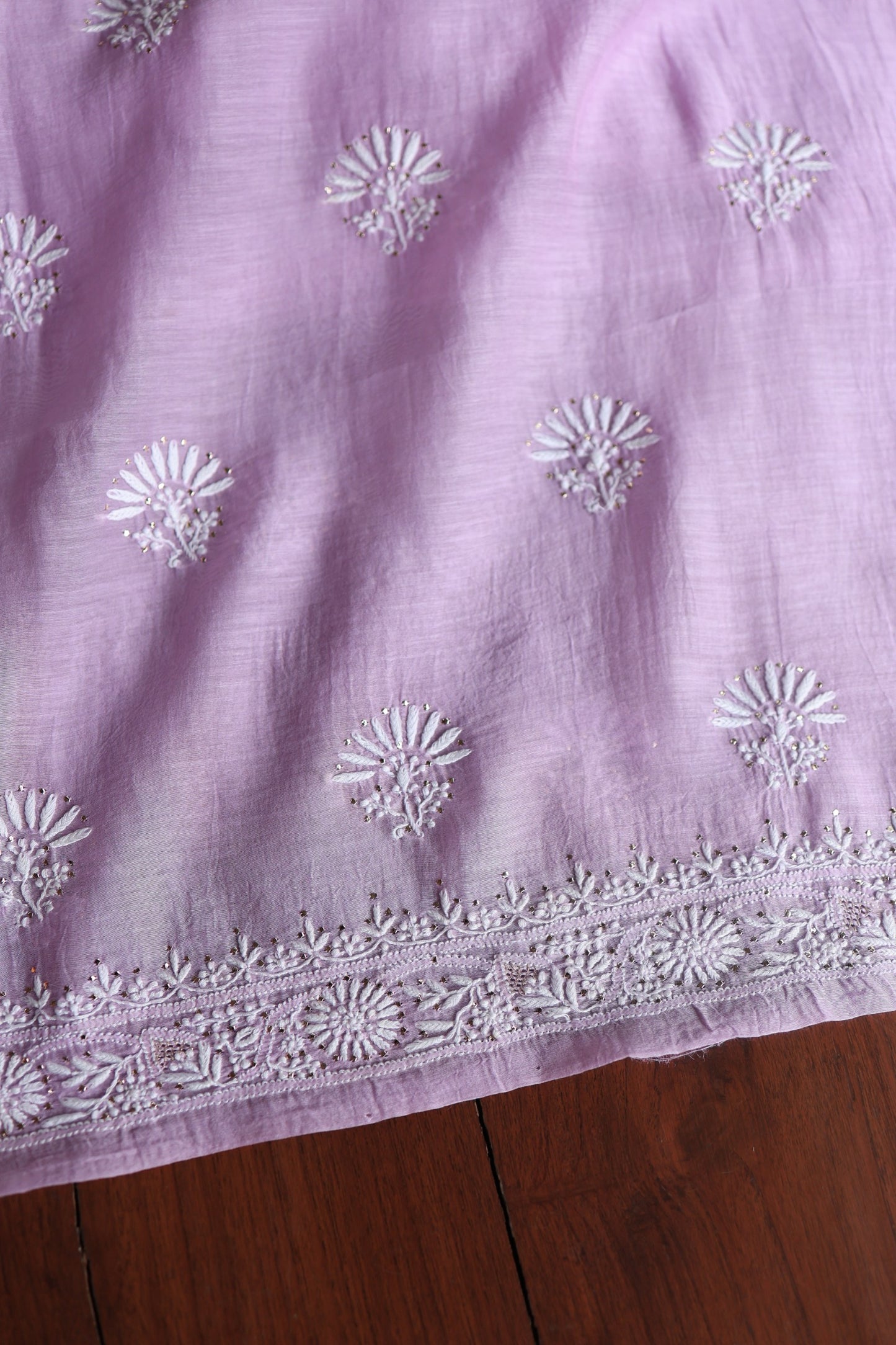 Opera Mauve Mal Cotton Chikankari Unstitched Fabrics With Kamdani